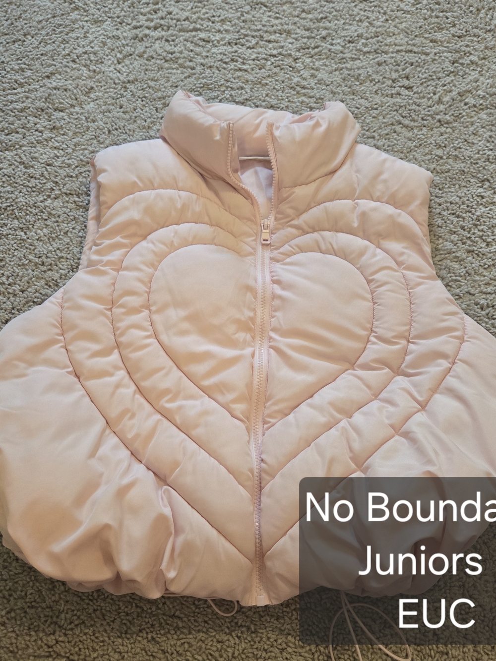 No Boundaries Girls Pale Pink Heart Quilted Puffer Vest